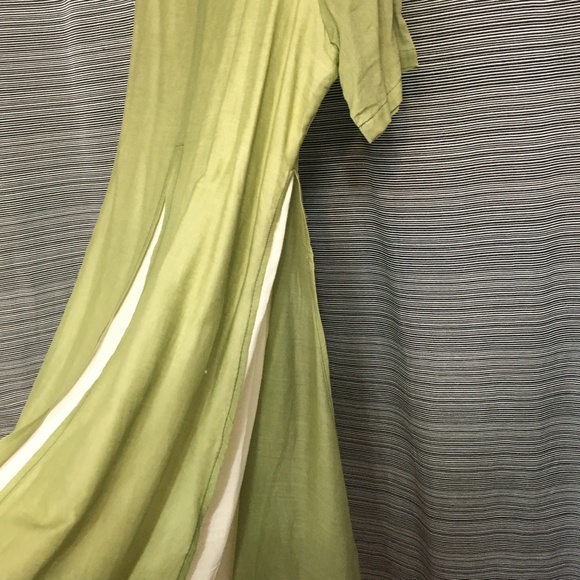 Dragonfly Short Sleeve Cotton Dress with Overlay in Green & Cream Size Large - Picture 5 of 12